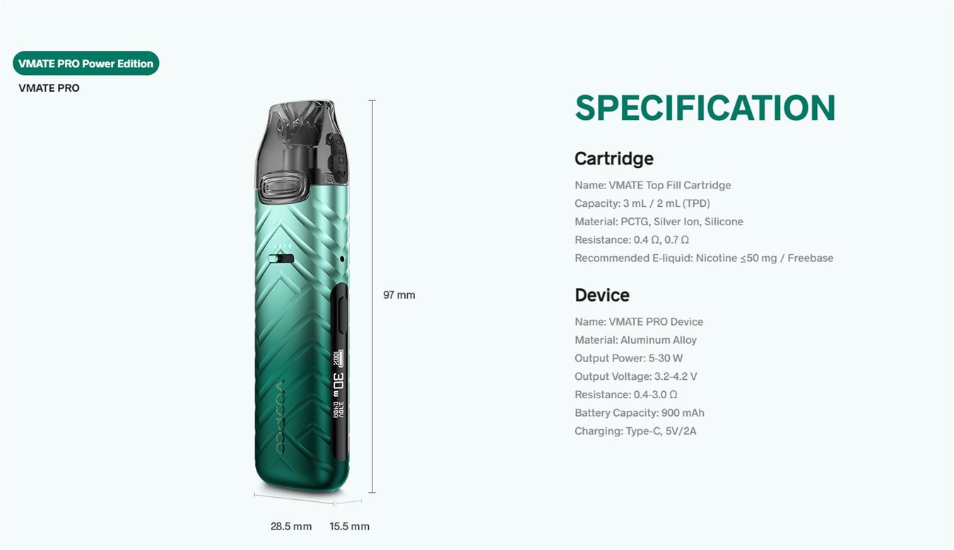 VOOPOO VMATE PRO Power Edition Kit 900mAh 3ml,Auto Power Off if no Operation for 10 Minutes 12