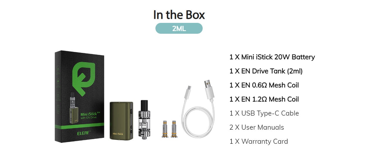 Eleaf Mini iStick 20W Box Mod Kit with En Drive Tank Atomizer 1050mAh 2ml 11