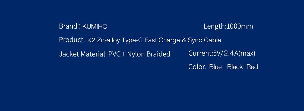 Kumiho K2 Zn-alloy Fast Charge Sync Type-C Cable 9