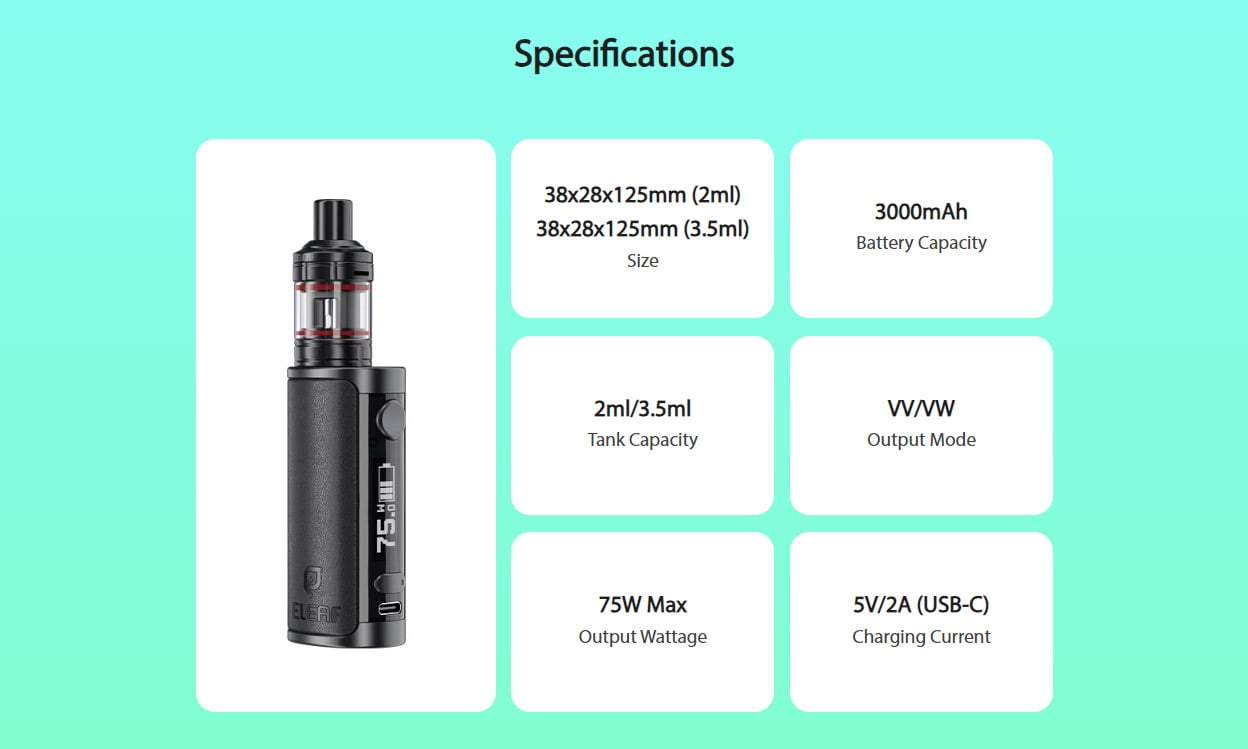 Eleaf iStick i75 Box Mod Kit with En Air Tank Atomizer 3000mAh 3.5ml 14