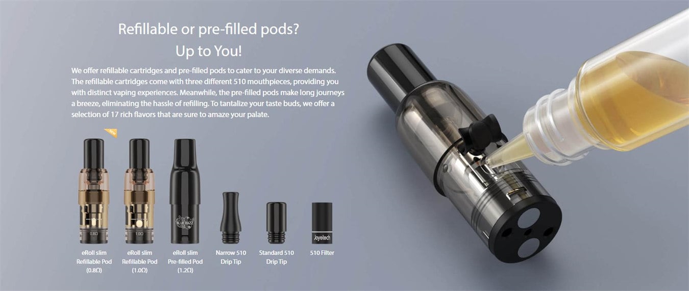 Joyetech eRoll Slim Pod System Kit with PCC Box 480mAh+1500mAh 2ml 6