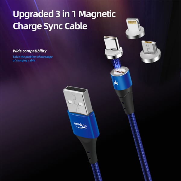 Kumiho K1 3 in 1 Magnetic 3A Braided Fast Charge Sync Cable