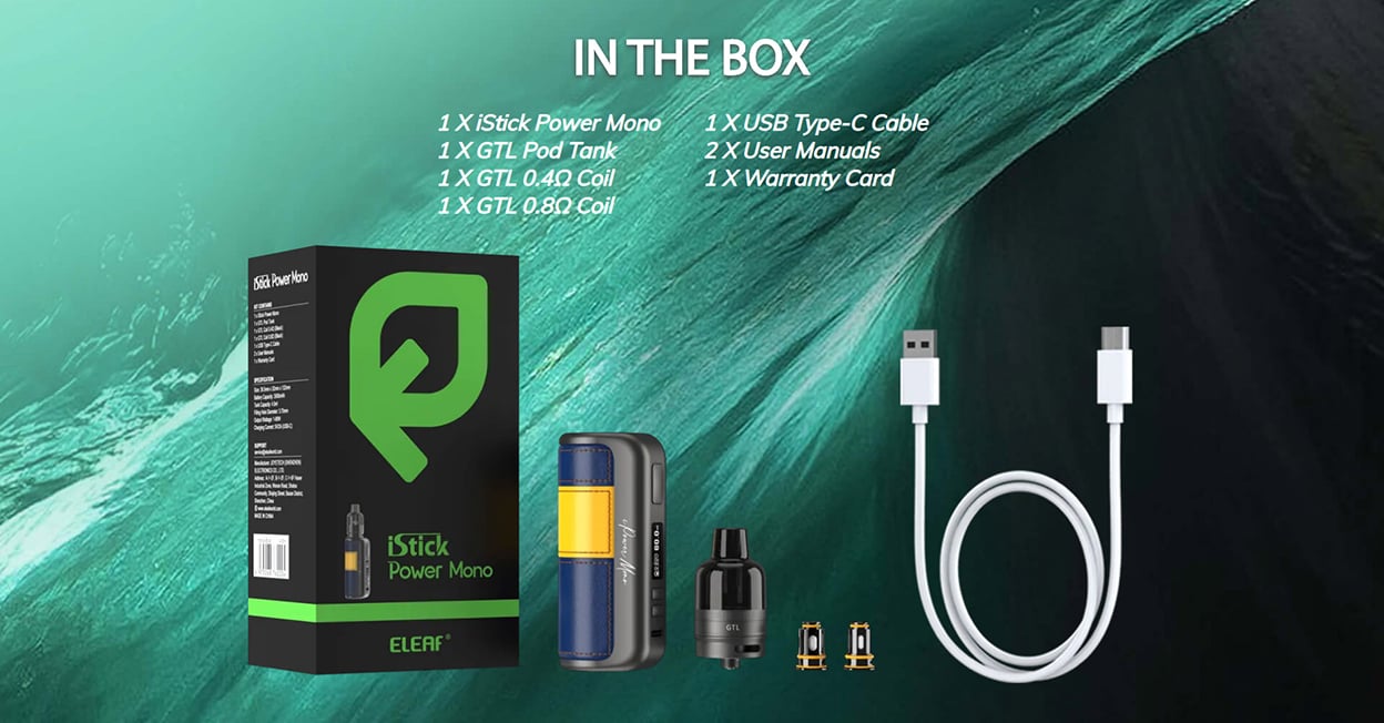 Eleaf iStick Power Mono 80W Box Mod Kit with GTL Pod Tank Atomizer 3500mAh 4.5ml 11