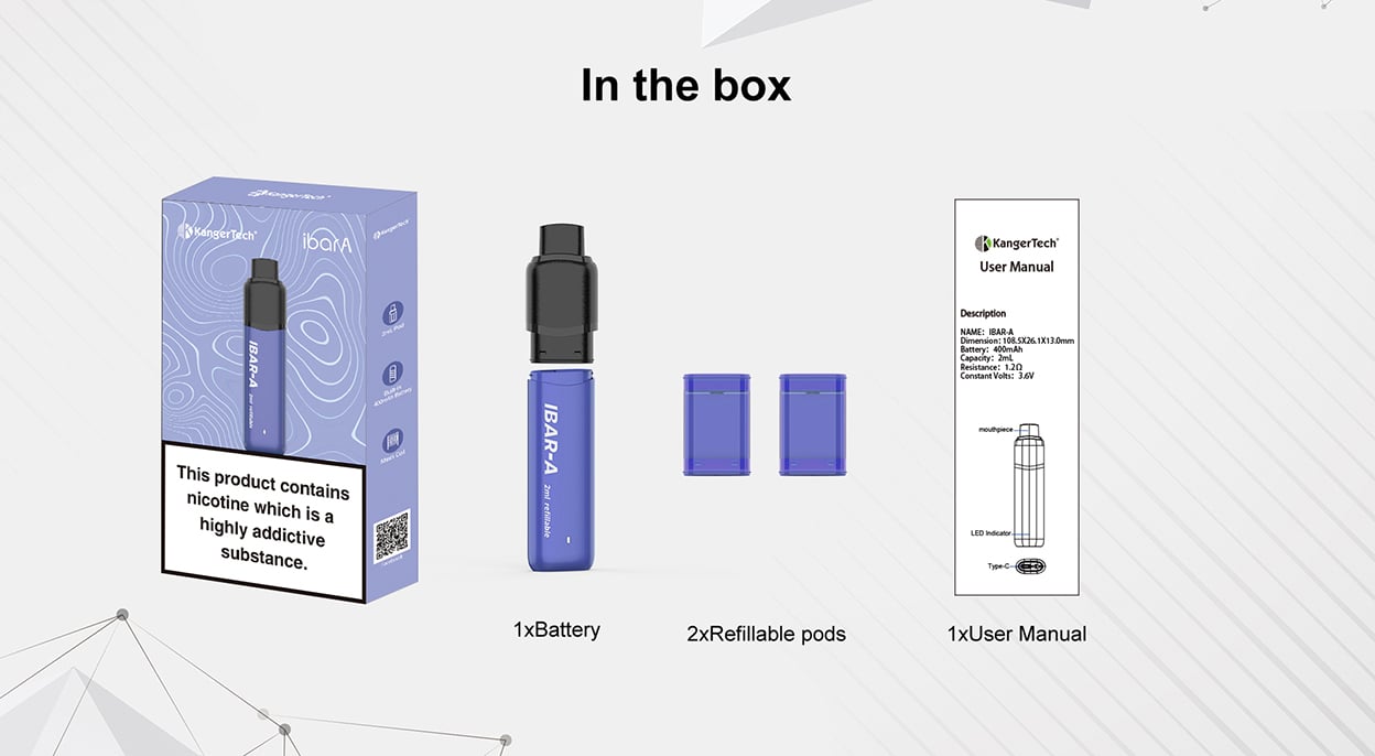 KangerTech IBAR-A Pod System Kit 400mAh 2ml 8