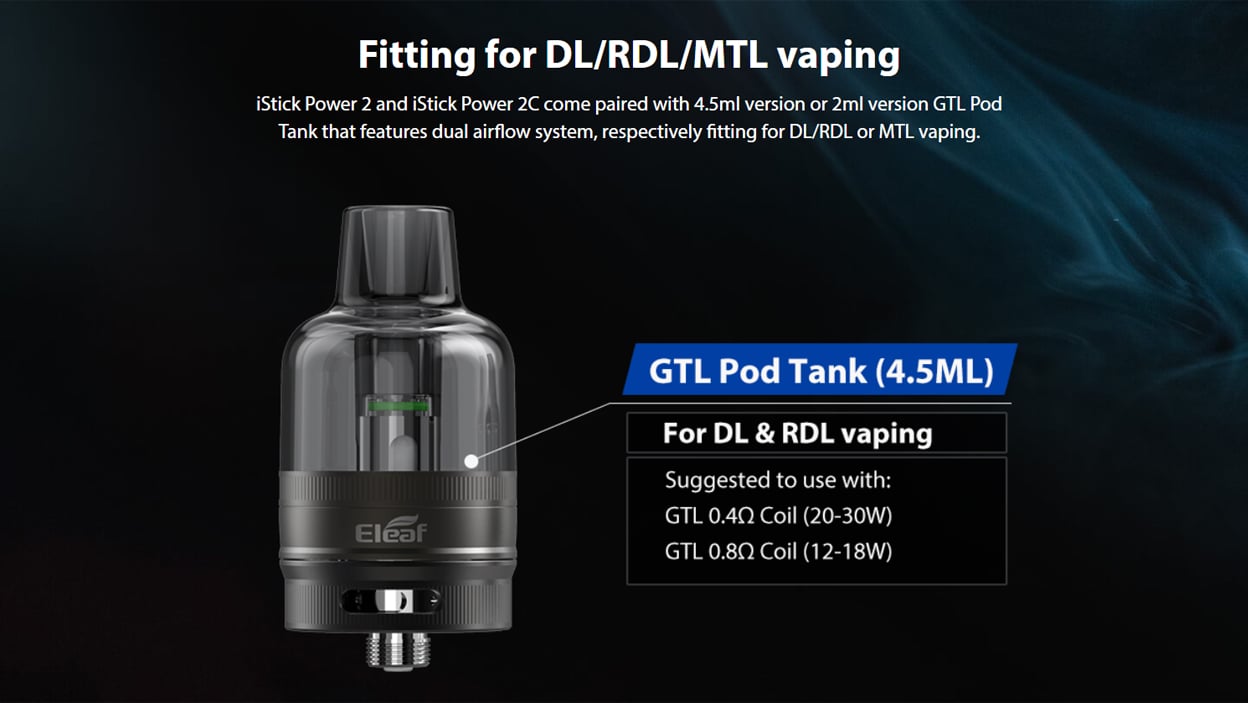 Eleaf iStick Power 2 80W Box Mod Kit with GTL Pod Tank Atomizer 5000mAh 4.5ml 9