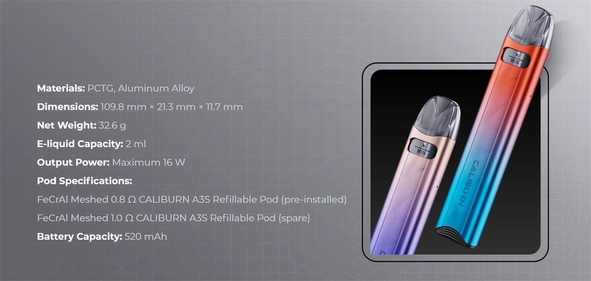 Uwell Caliburn A3S Pod System Kit 520mAh 2ml 11