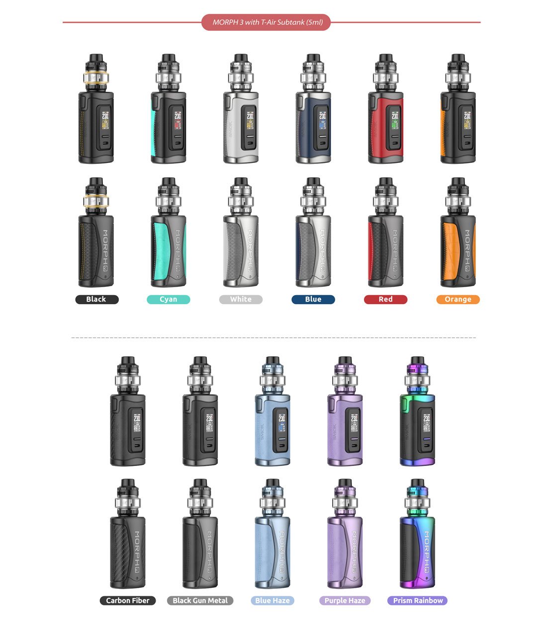 SMOK Morph 3 230W Mod Kit with T-Air Tank Atomizer 5ml 9