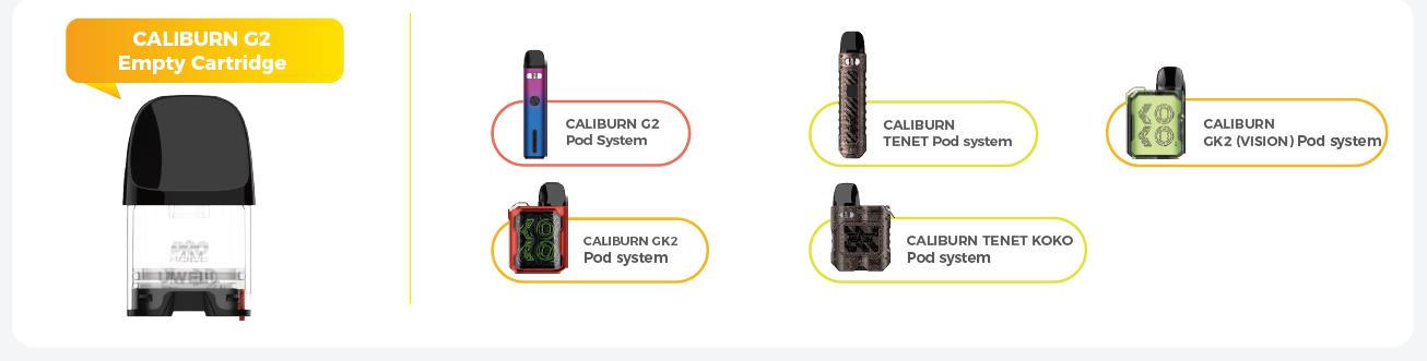 Uwell Caliburn G2 / Caliburn GK2 / Caliburn GK2 (Vision) / Caliburn TENET Caliburn TENET Koko / GZ2 / GZ2 Cyber Empty Pod Cartridge 2ml (2pcs/pack) 3