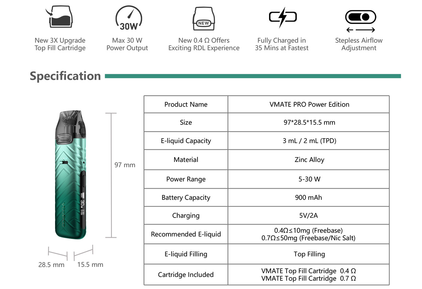 VOOPOO VMATE PRO Power Edition Kit 900mAh 3ml 2