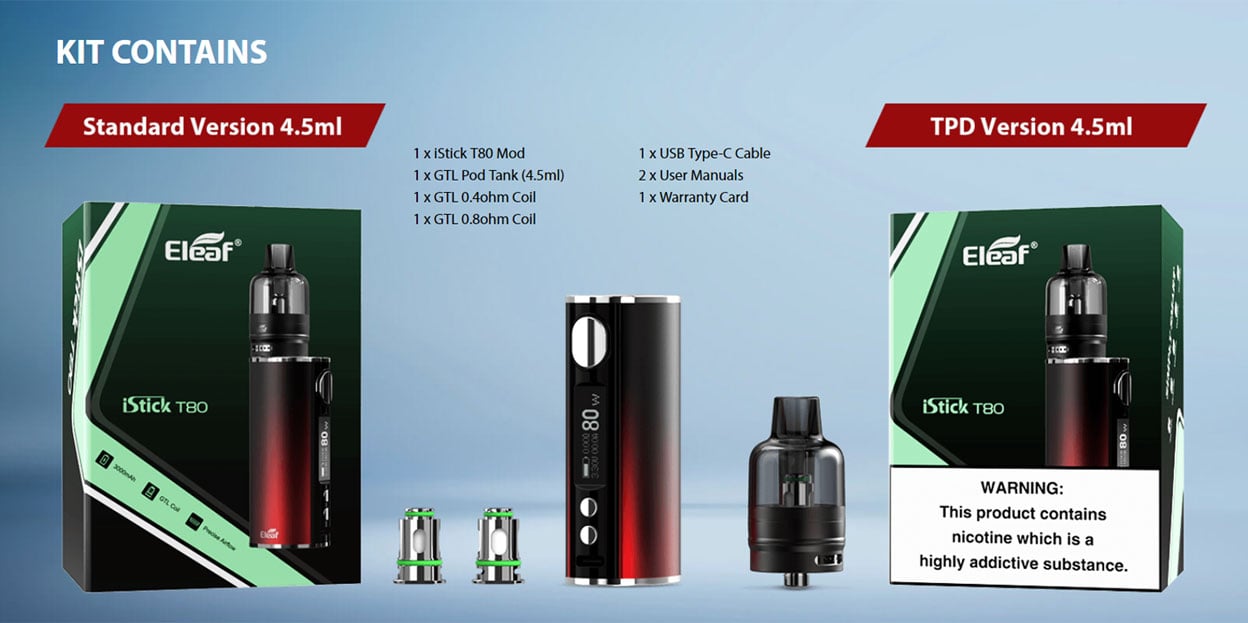 Eleaf iStick T80 VW Kit with GTL Pod Tank 3000mAh 4.5ml 12