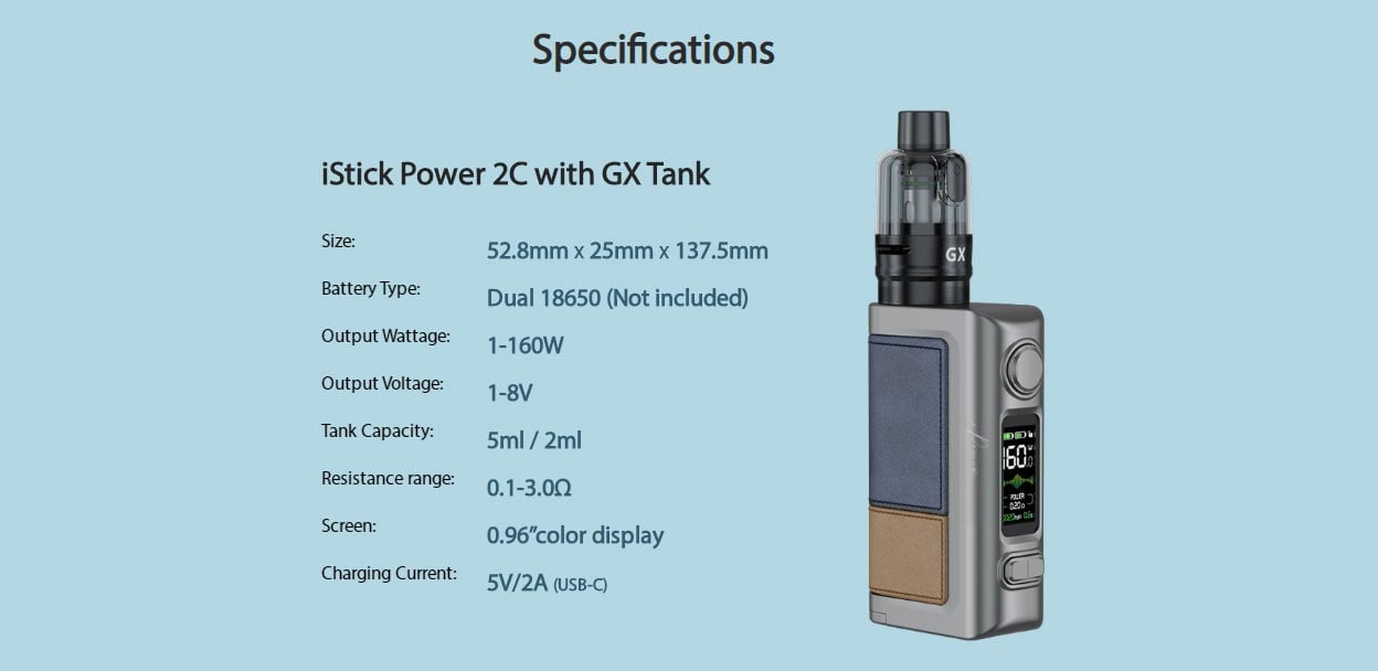 Eleaf iStick Power 2C 160W Mod Kit with GX Tank Atomizer 5ml 13