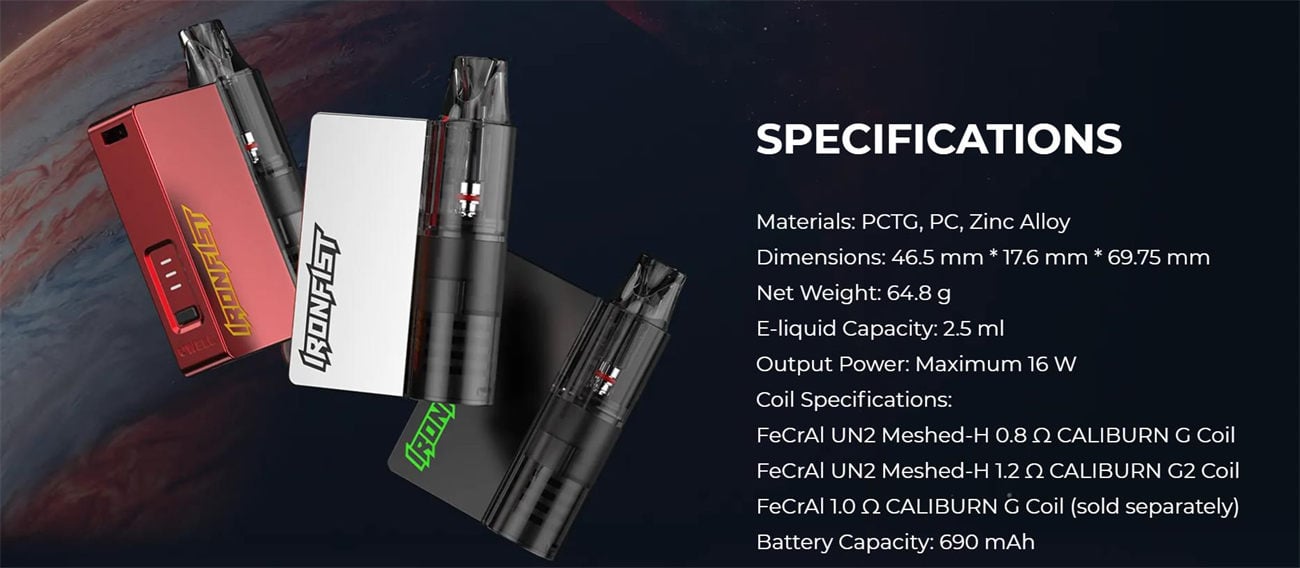 Uwell Caliburn & Ironfist L Pod System Kit 690mAh 2.5ml 14