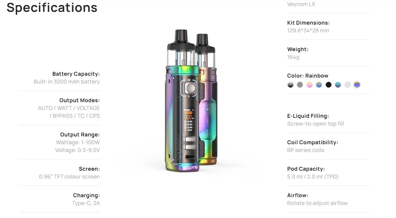 Aspire Veynom LX Pod System Kit 3200mAh 5ml 9