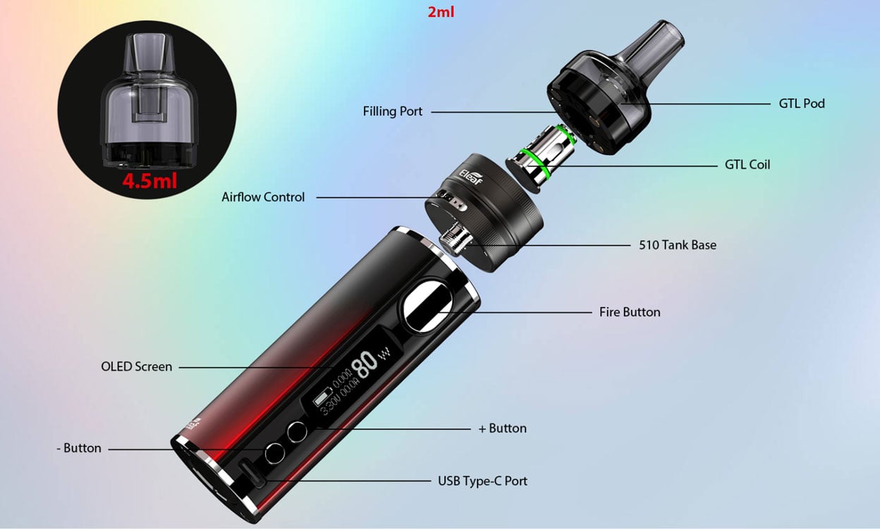 Eleaf iStick T80 VW Kit with GTL Pod Tank 3000mAh 4.5ml 11