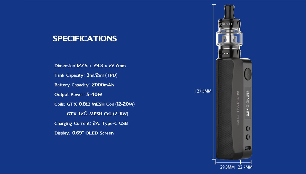 Vaporesso GTX One Mod Kit with GTX Tank 18 2000mAh 3ml 11