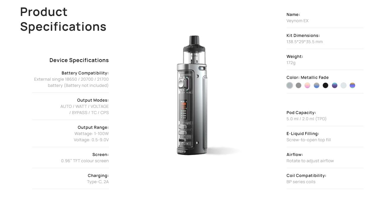 Aspire Veynom EX 100W Pod Mod Kit 5ml 10