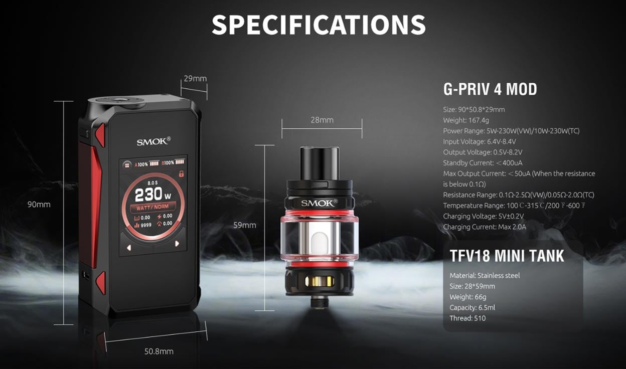 Smok G-Priv 4 230W Mod Kit with TFV18 Mini Tank 6.5ml 4