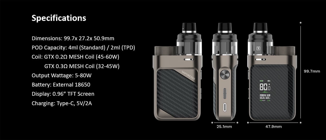 Vaporesso SWAG PX80 80W Box Mod Kit with SWAG Pod Tank 4ml 14