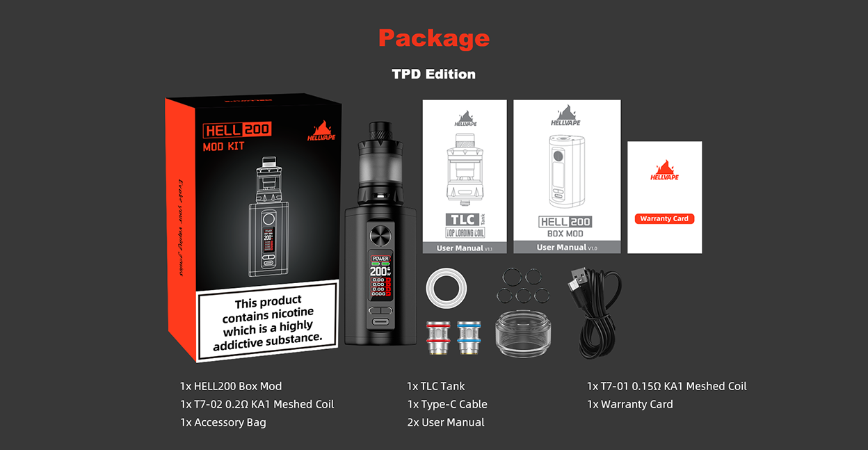 Hellvape Hell200 Box Mod Kit with TLC Sub Ohm Tank 6.5ml 12