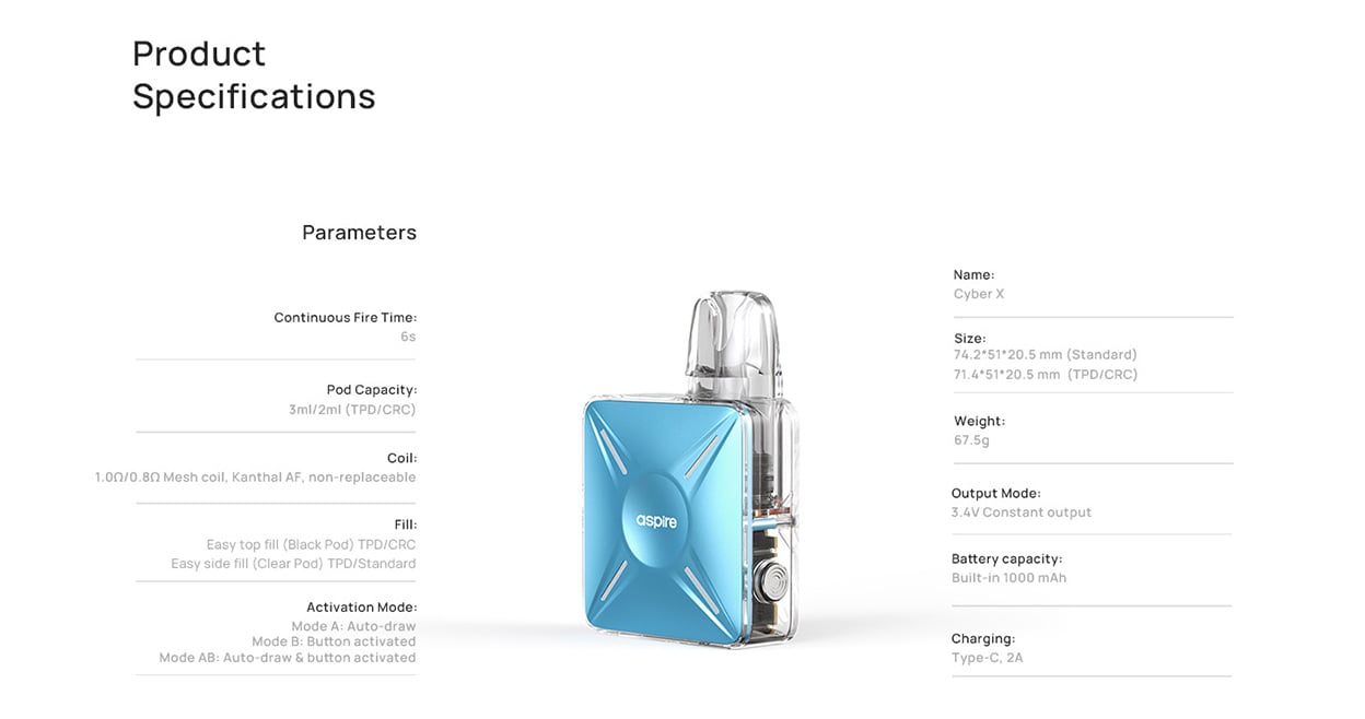 Aspire Cyber X Pod System Kit 1000mAh 3ml 15