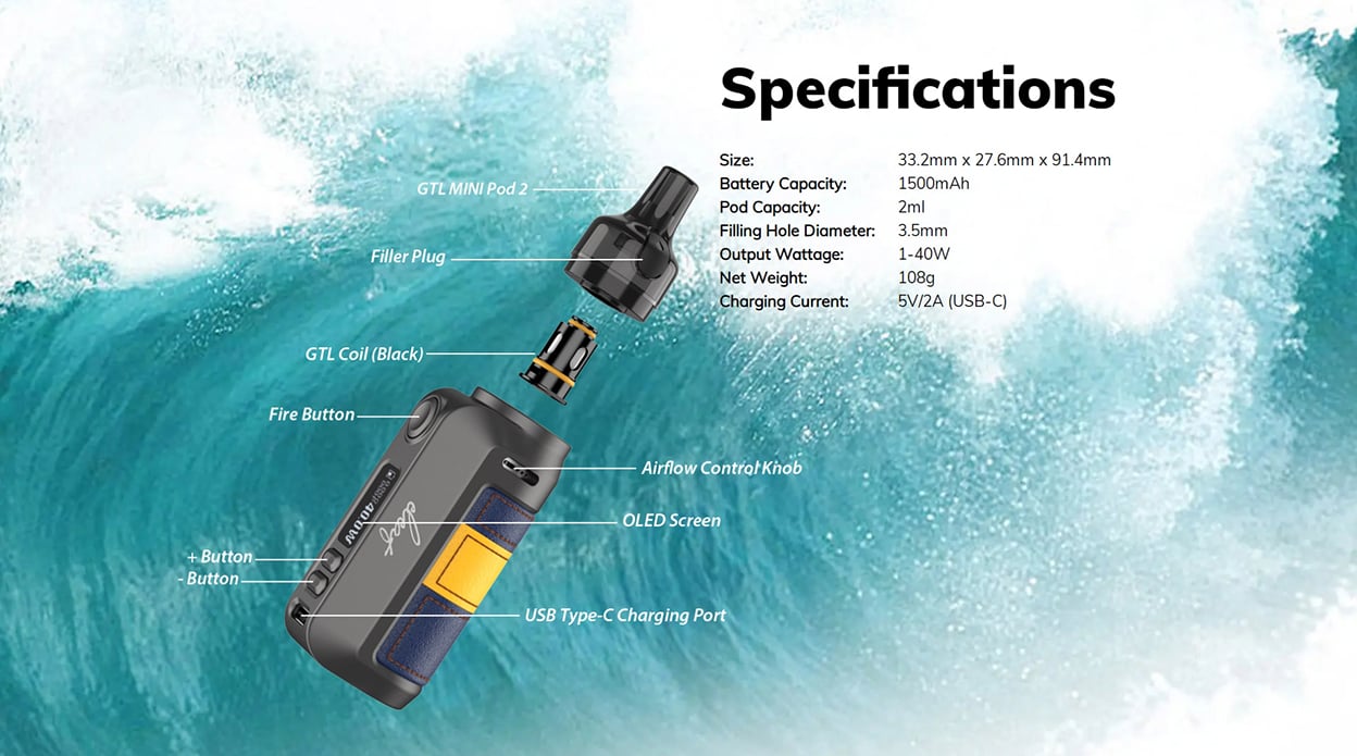 Eleaf iSolo Air 2 Pod Mod Kit with GTL Mini Pod / Eleaf GTL Mini Pod 2 Tank 1500mAh (40W) 2ml 7