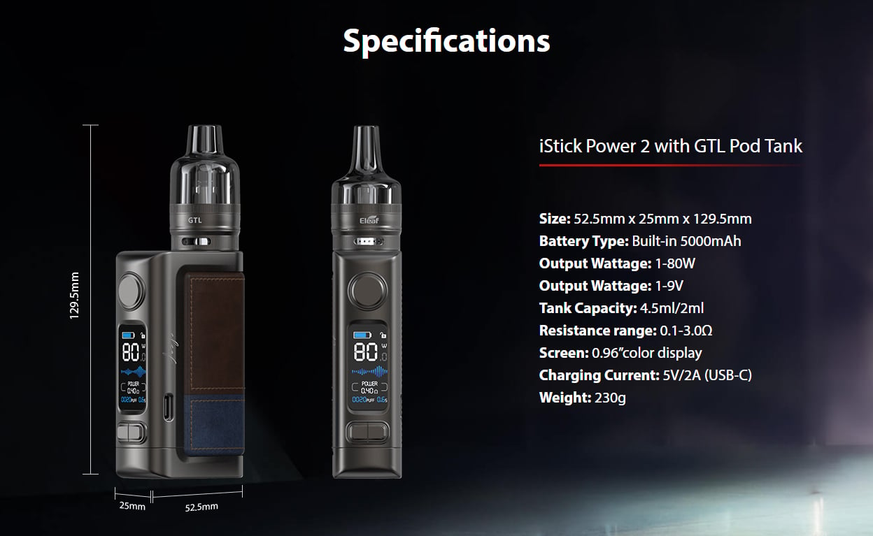 Eleaf iStick Power 2 80W Box Mod Kit with GTL Pod Tank Atomizer 5000mAh 4.5ml 13