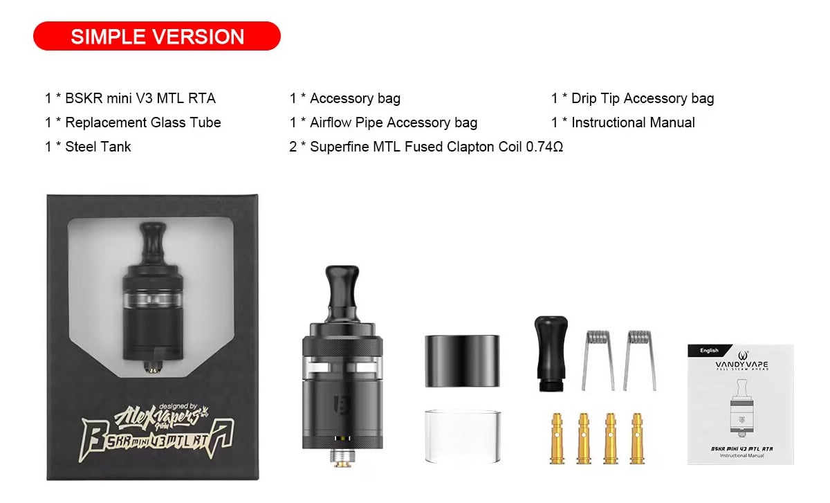 Vandy Vape Bskr Mini V3 MTL RTA Atomizer 4ml (Simple Version) 13