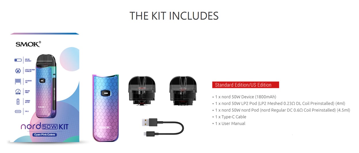 SMOK Nord 50W Pod System Kit 1800mAh 4.5ml 4