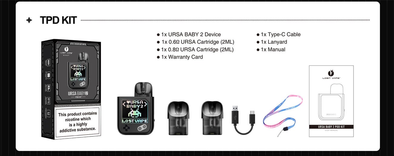 Lost Vape Ursa Baby 2 Pod System Kit 900mAh 2.5ml / 2ml 10