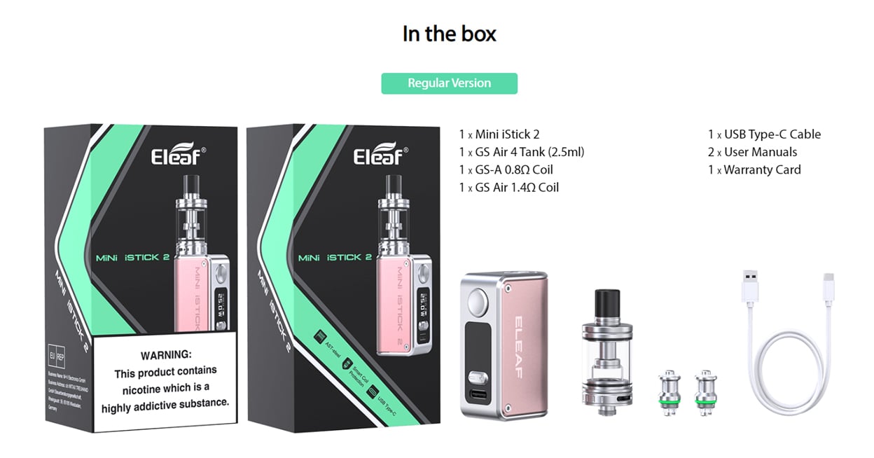 Eleaf Mini iStick 2 25W Box Mod Kit with GS Air 4 Tank Atomizer 1050mAh 2ml / 2.5ml 14