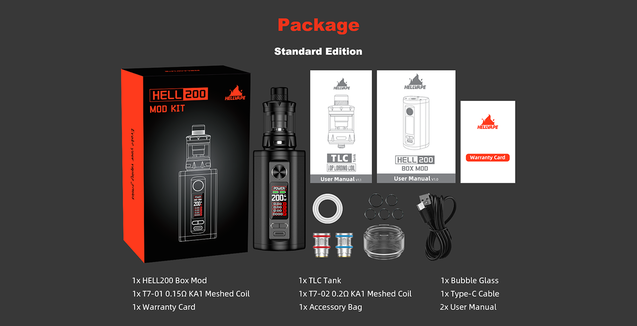 Hellvape Hell200 Box Mod Kit with TLC Sub Ohm Tank 6.5ml 11