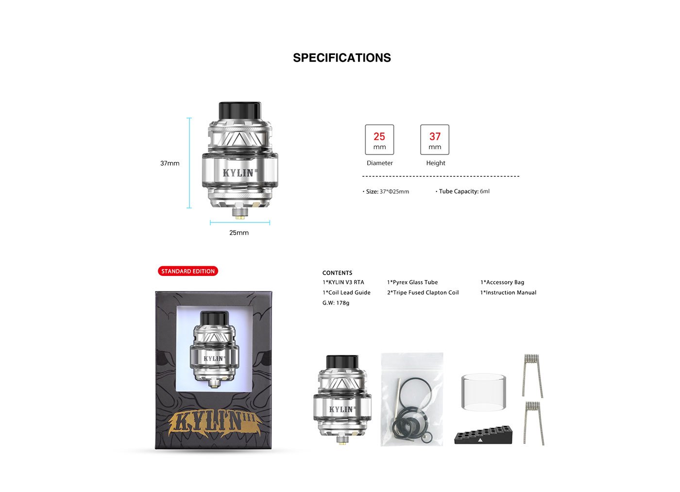 Vandy Vape Kylin V3 RTA Atomizer 6ml 10