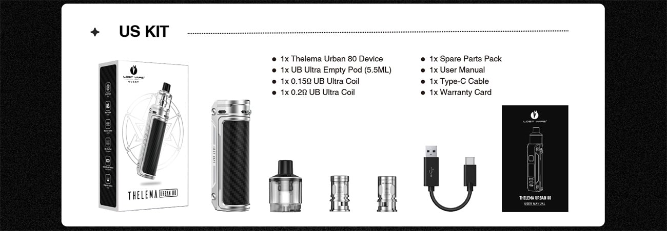 Lost Vape Thelema Urban 80W Box Mod Kit with UB Ultra Pod 5.5ml 13