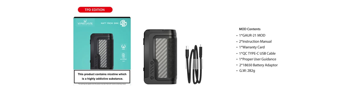 Vandy Vape GAUR-21 Dual 21700 Box Mod 200W 15