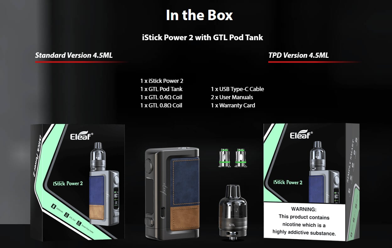 Eleaf iStick Power 2 80W Box Mod Kit with GTL Pod Tank Atomizer 5000mAh 4.5ml 15