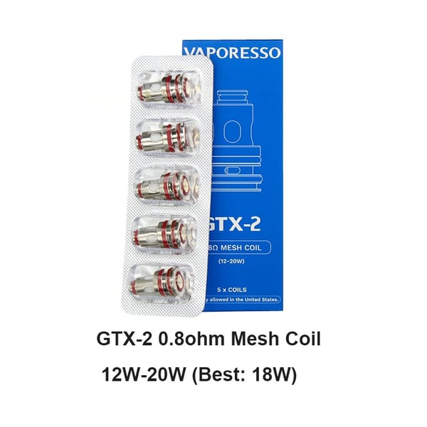 Vaporesso GTX Coil for Target 80 / Target PM30 , GTX One / Go 40 / Go 80, GEN Nano / Air 40 / PT60 / PT80 S / Gen160 / FIT 40,  Xiron, Luxe PM40 / PM80 / PM80 S, SWAG PX80,  Luxe XR / XR MAX / X PRO / LUXE X2 (5pcs/pack)