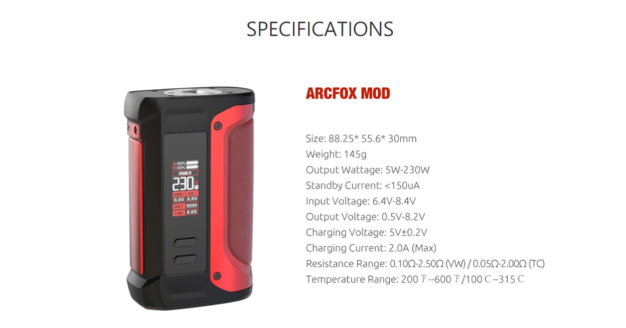 SMOK Arcfox 230W Mod Kit with TFV 18 Tank 7.5ml 5