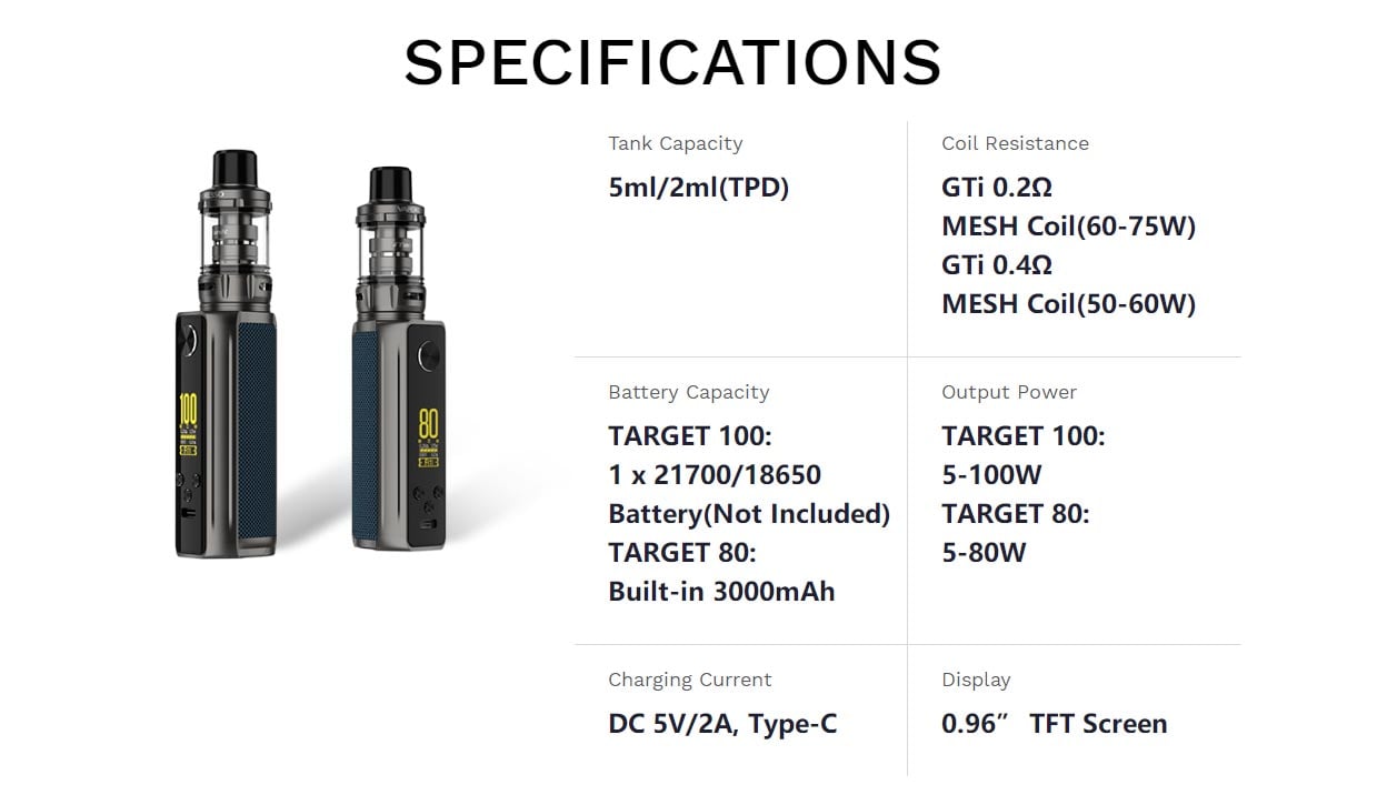 Vaporesso Target 80 Mod Kit with iTANK 2 Atomizer 3000mAh 5ml 9