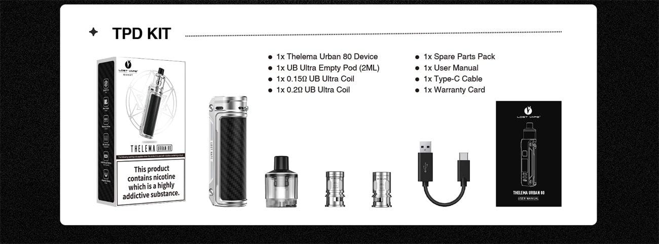 Lost Vape Thelema Urban 80W Box Mod Kit with UB Ultra Pod 5.5ml 14