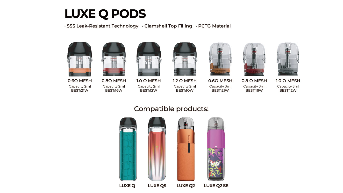 Vaporesso LUXE Q Pod Cartridge for LUXE QS Kit / Luxe Q Kit / LUXE Q2 Kit / LUXE Q2 SE Kit 2ml / 3ml (4pcs/pack) 1