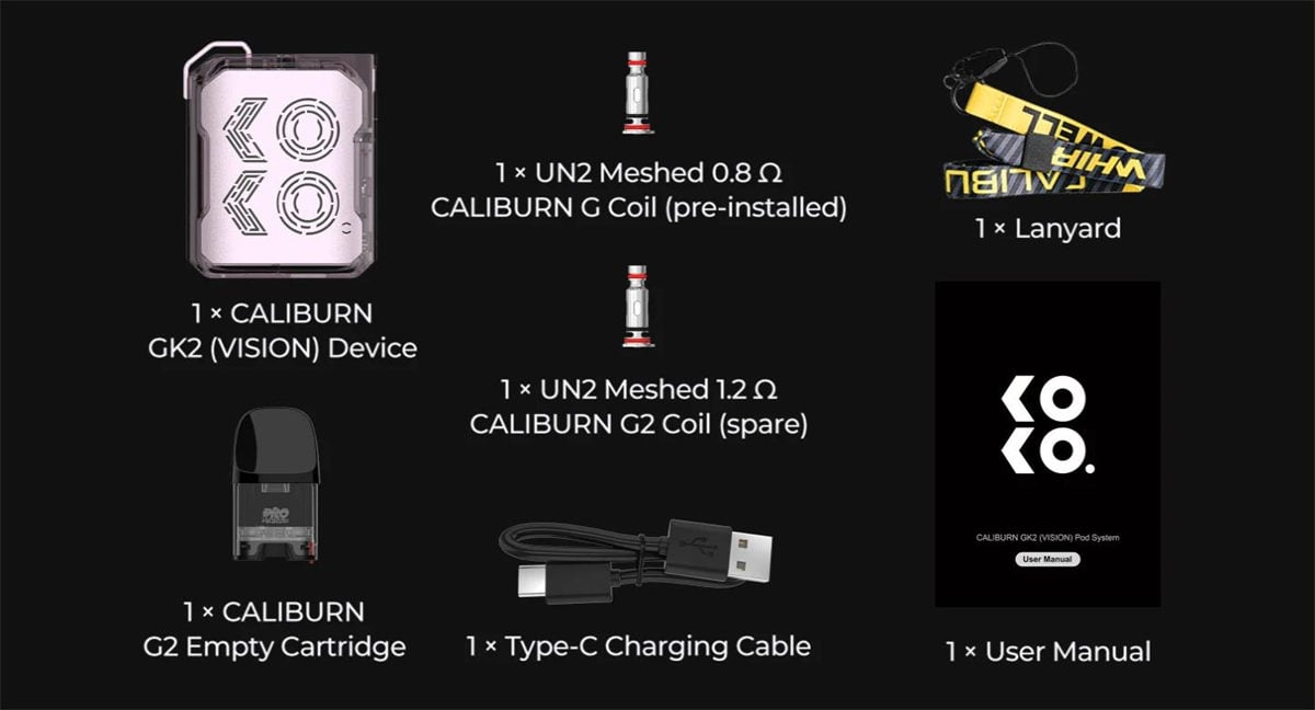 Uwell Caliburn GK2 (Vision) Pod System Kit 690mAh 2ml 13