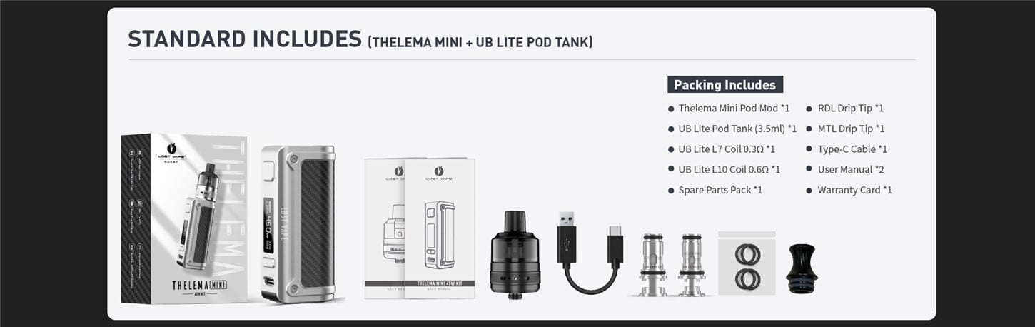 Lost Vape Thelema Mini 45W Box Mod Kit with UB Lite Pod Tank Atomizer 1500mAh 3.5ml 5