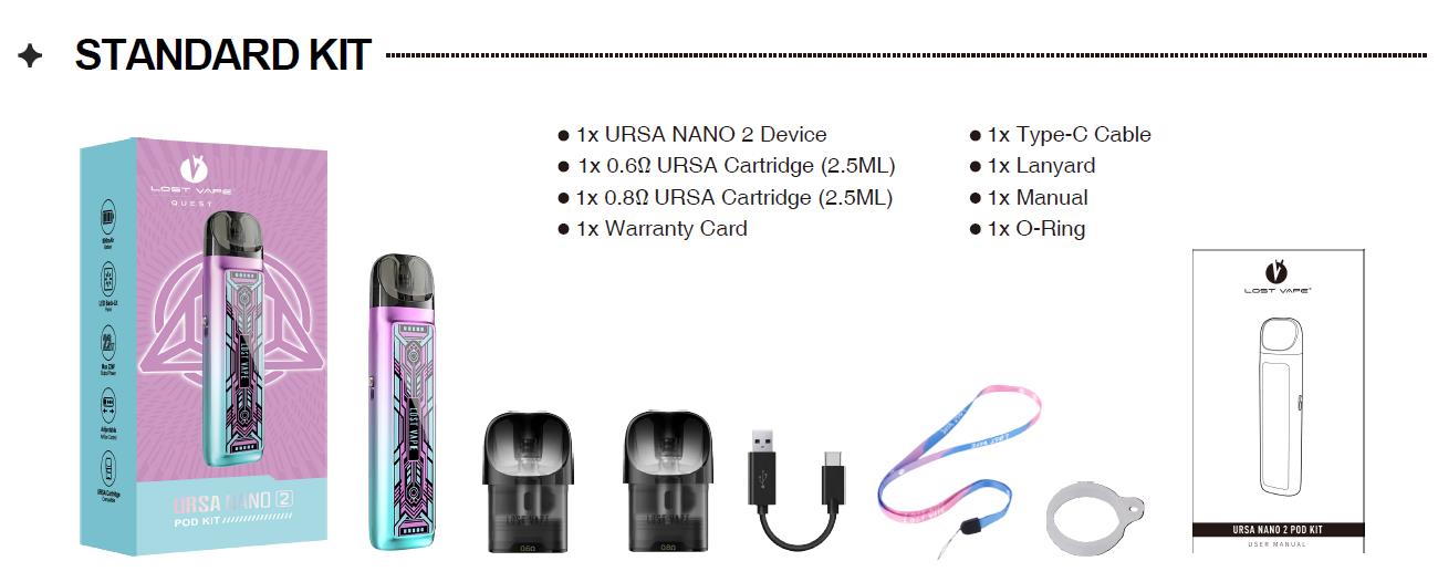 Lost Vape Ursa Nano 2 Pod System Kit 900mAh 2.5ml / 2ml 5