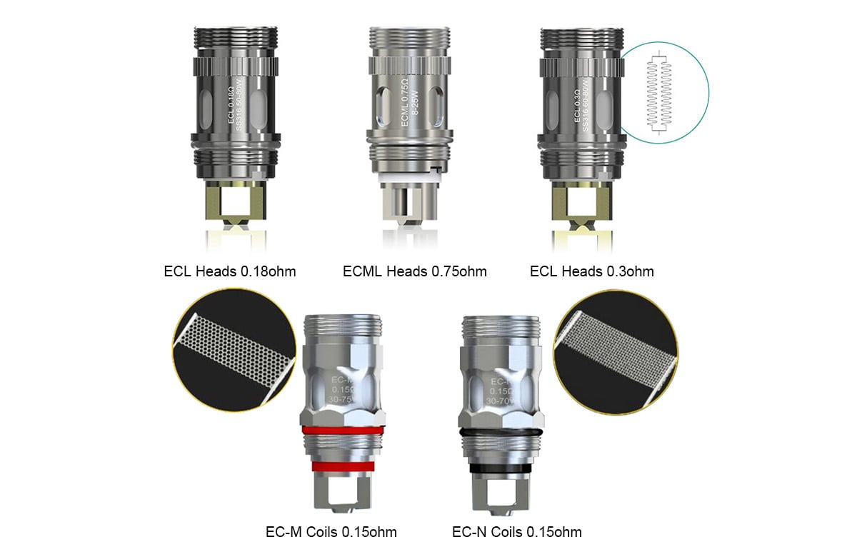 Eleaf EC Series Coil Heads for iSmoka Eleaf iJust S & iJust 2 & ijust 2 Mini & Melo & Melo 2 & Melo 3 & Melo 3 Mini & Pico & lemo 3 & Atlantis & Atlantis 2 & Atalantis Mega & Pico Plus & iJust ECM Tank & MELO 4 & MELO 3 Nano & Melo 6 Tank(5pcs/pack) 1