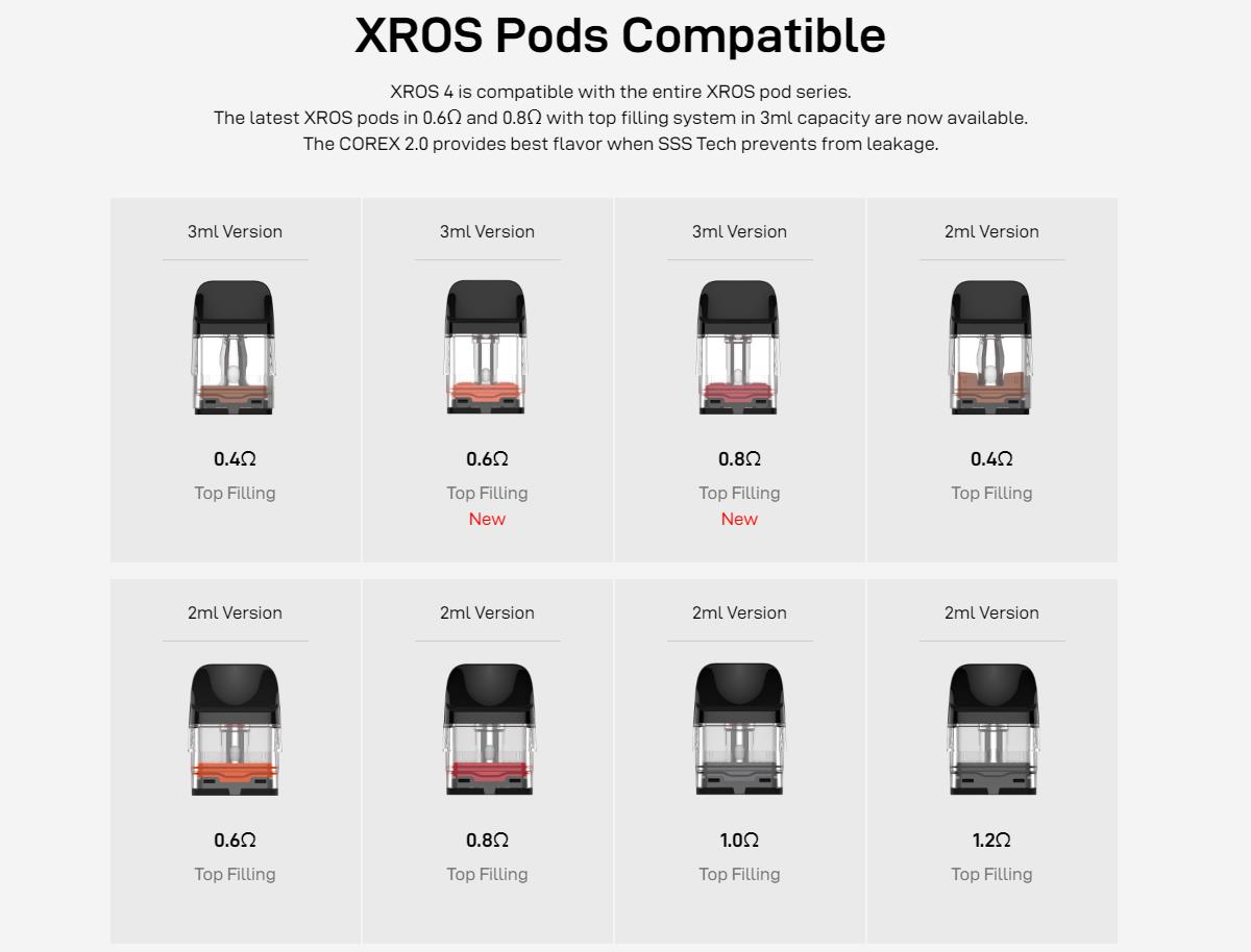 Vaporesso Xros Series Pod Cartridge for Xros / Xros 2 / Xros Mini / Xros 3 / Xros 3 Mini / Xros Nano / Xros 3 Nano / Xros Pro / Xros Cube / XROS 4 / XROS 4 Mini 2ml / 3ml (4pcs/pack) 1