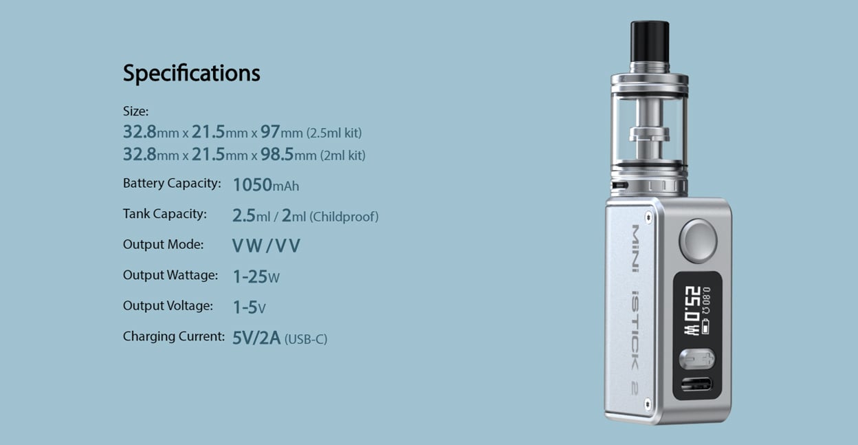 Eleaf Mini iStick 2 25W Box Mod Kit with GS Air 4 Tank Atomizer 1050mAh 2ml / 2.5ml 12