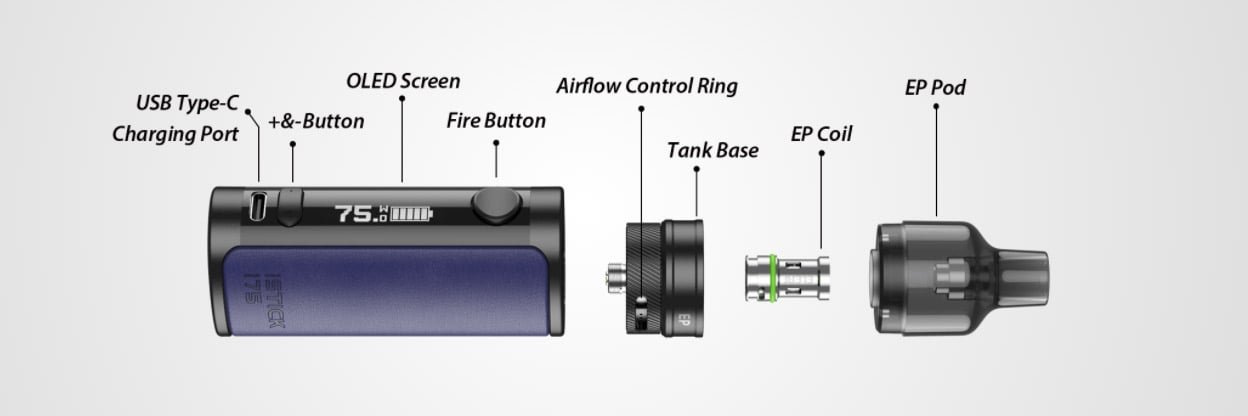 Eleaf iStick i75 75W Mod Kit with EP Pod Tank Atomizer 3000mAh 5ml 9