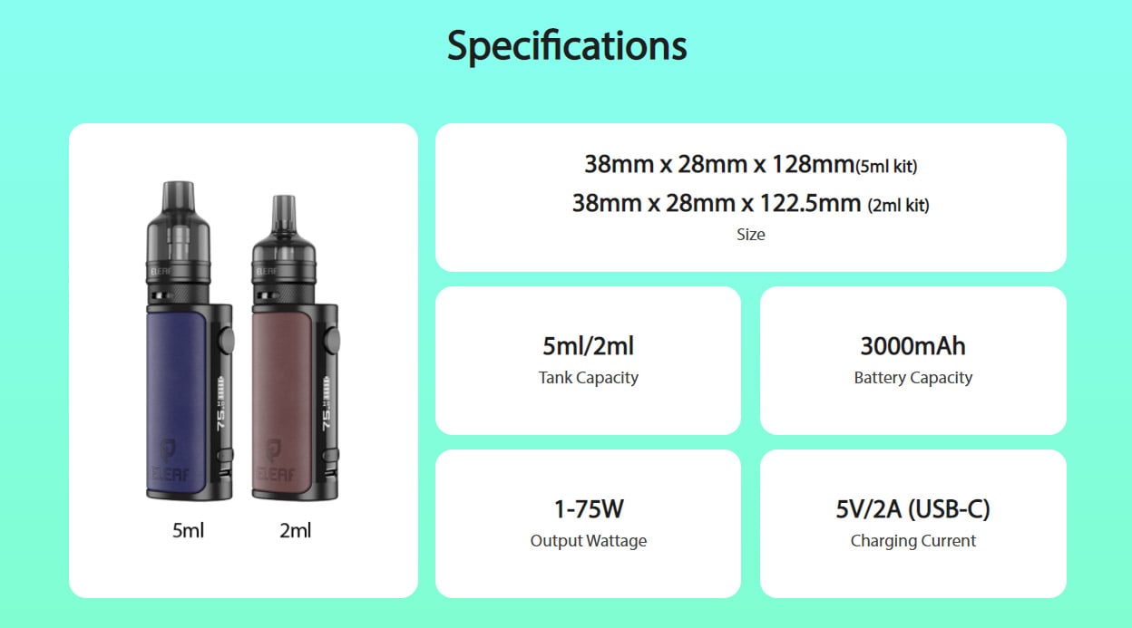 Eleaf iStick i75 75W Mod Kit with EP Pod Tank Atomizer 3000mAh 5ml 10