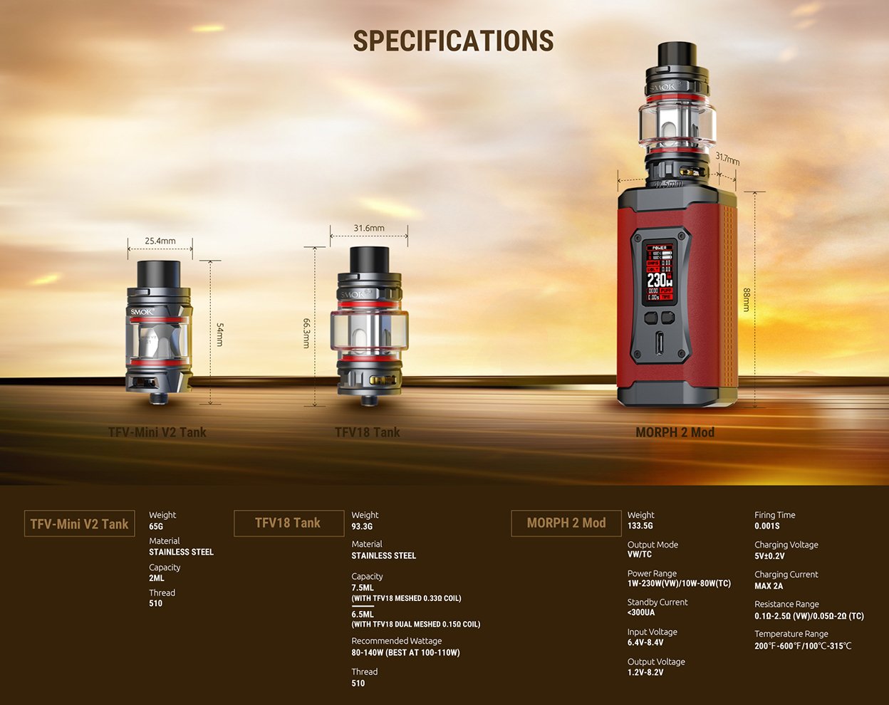 SMOK Morph 2 230W Mod Kit with TFV18 Tank 7.5ml 5