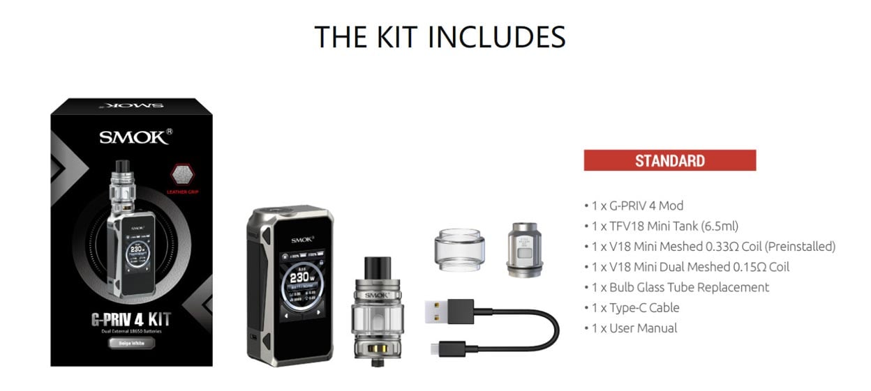 Smok G-Priv 4 230W Mod Kit with TFV18 Mini Tank 6.5ml 3